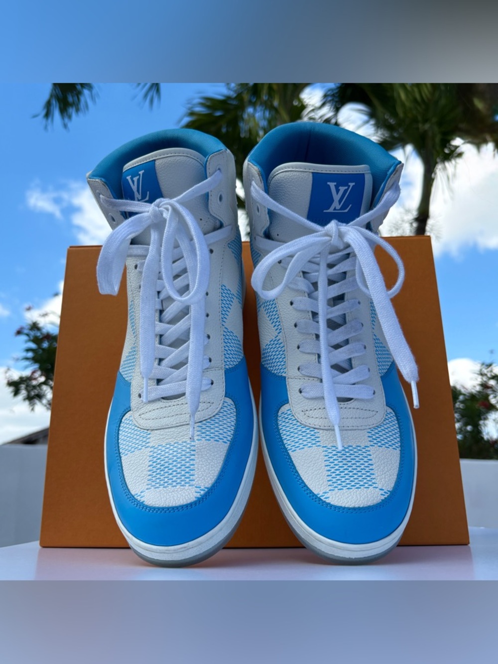 Louis Vuitton Blue Damier Sneaker Size 10 US 11 SS 22 High Top Calfskin MS0232 - Picture 12 of 17